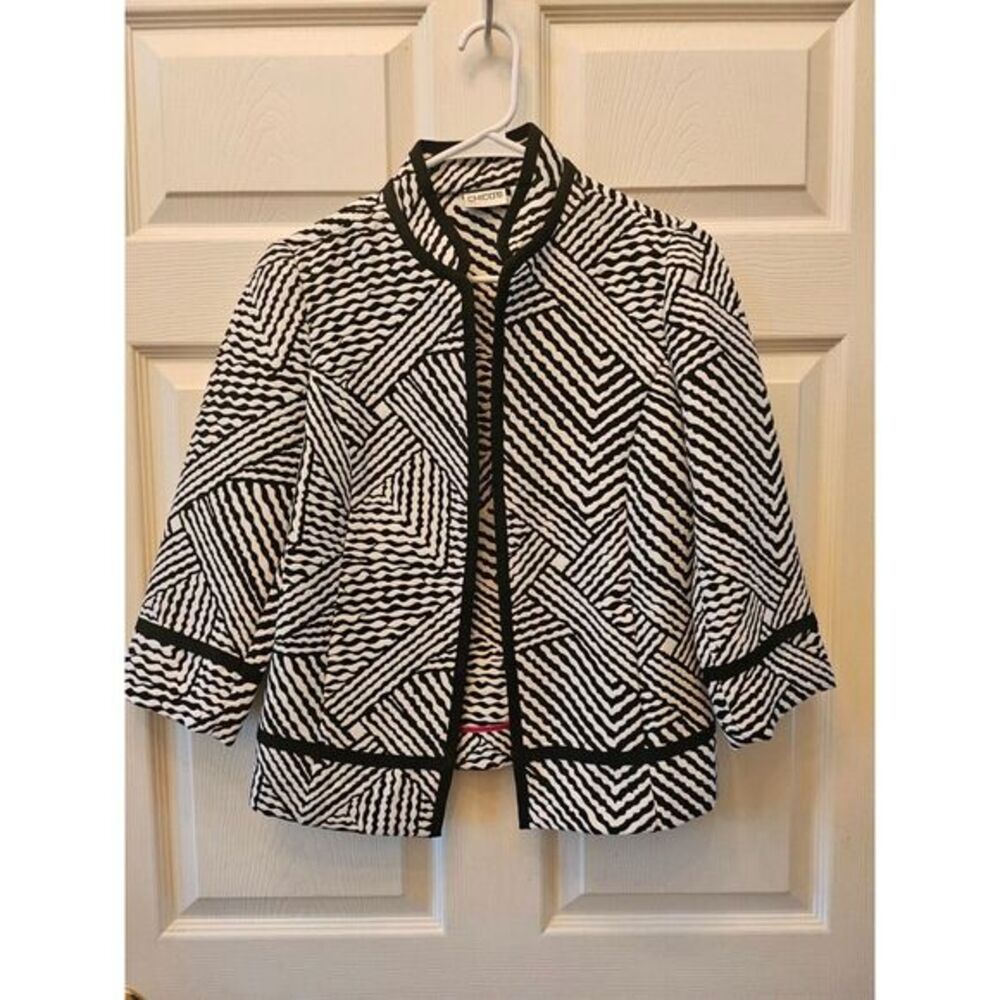 CHICO'S Abstract Stripe Kimono Jacket in Black White‎ WOMEN'S Size 0